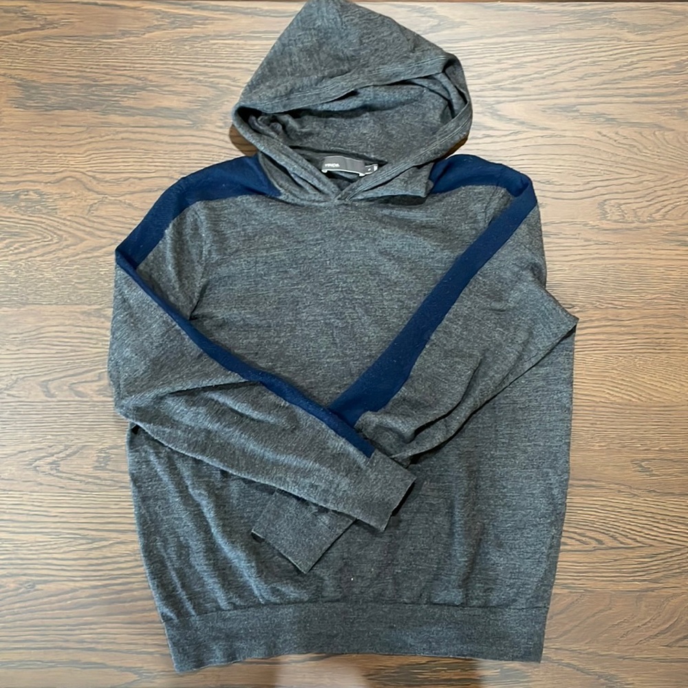 Vince wool grey with blue stripe hoody sweater.
